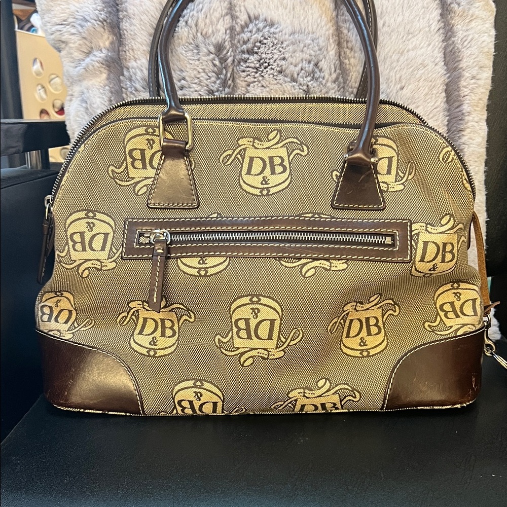 Dooney & Bourke Tan and Brown Monogram Satchel